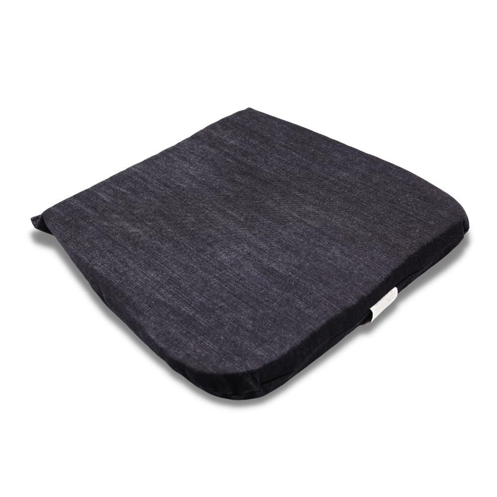 full image of the black denim covered all natural latex seat cushion