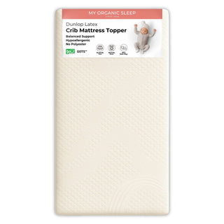 crib mattress topper. 100% gots certifed organic cotton cover with GOLS certified Dunlop latex standard size 52" x 28" 