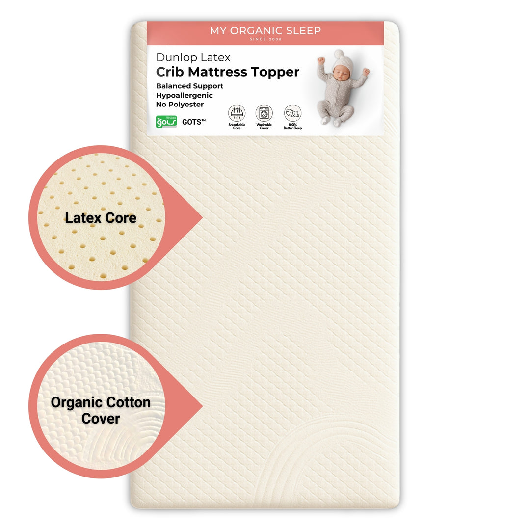 2" Inch and 3" Inch Organic Latex Crib Mattress Topper Pad - with Zipper [GOLS Certified]