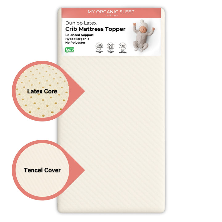 2" Inch and 3" Inch Organic Latex Crib Mattress Topper Pad - with Zipper [GOLS Certified]